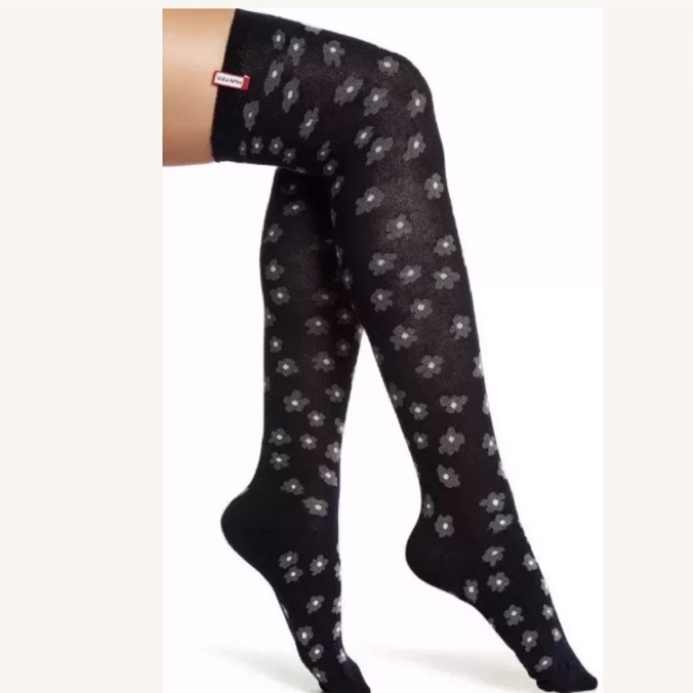 Hunter Black Floral Knee-High Socks